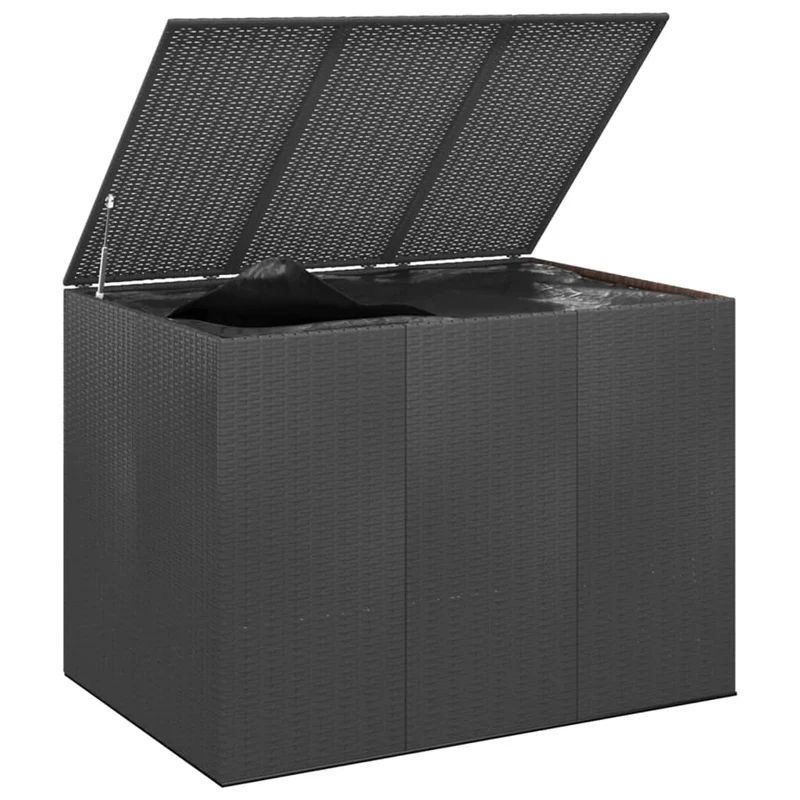 Boîte à coussins coffre de rangement de jardin résine tressée 145 x 100 x 103 cm noir 02_0013163