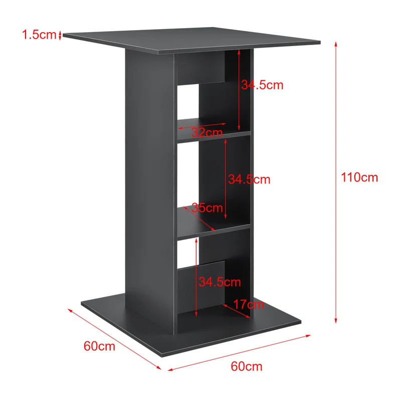 Table de bar bistrot avec 3 étagères de rangement 110 cm gris foncé 03_0006195