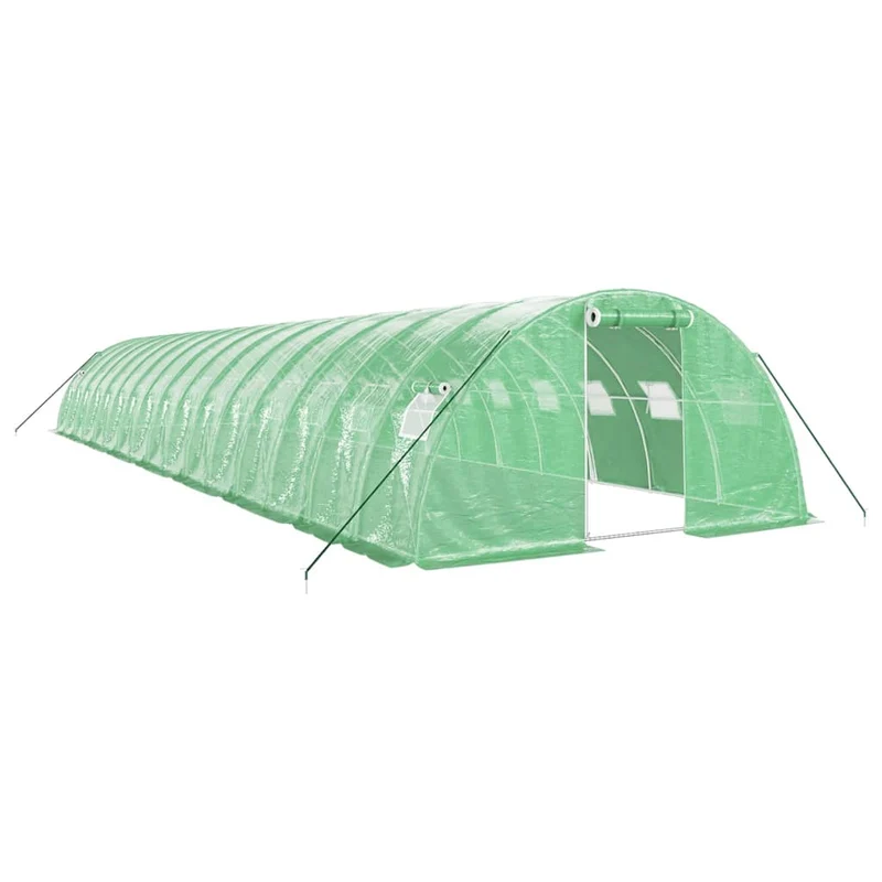 Serre tente abri plante fleur légumes avec cadre en acier 64 m² 16 x 4 x 2 m vert 02_0044618