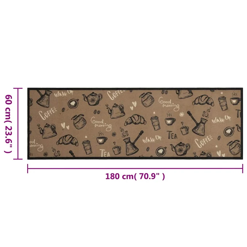 Tapis de cuisine lavable design élégant usage intérieur extérieur 180 x 60 cm en velours brun 02_0056427
