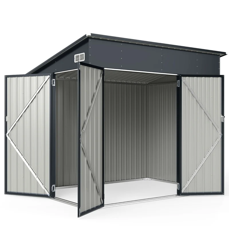 Abri de stockage extérieur triple porte 235 x 174 x 197 cm sécurisé design moderne en acier galvanisé gris foncé 20_0017471