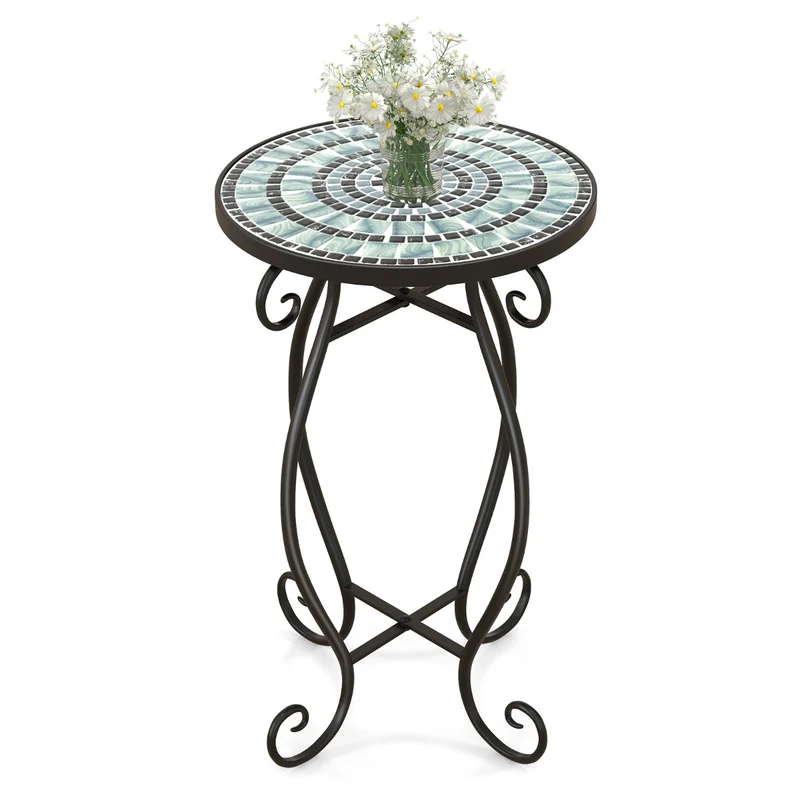 Table d'appoint ronde 30 x 30 x 50 cm design élégant support de plantes ambiance vintage en métal mosaïque noir 20_0019524