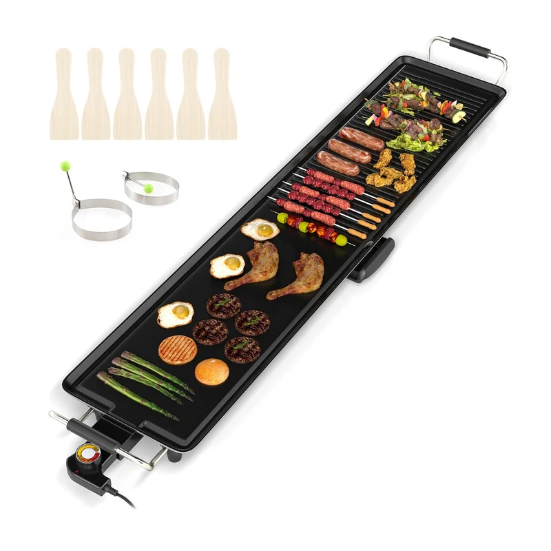 Plaque de cuisson électrique 100 x 22 cm pour 8 à 10 personnes design antiadhésif en aluminium noir 20_0018863