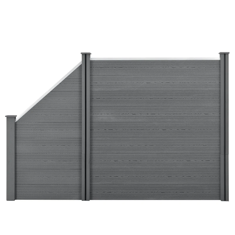 Clôture brise vue brise vent bois composite (WPC) quadratique et oblique 183 x 277 cm gris 03_0001458