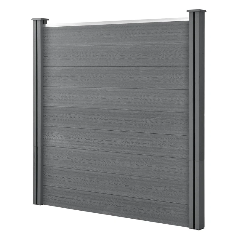 Clôture brise vue brise vent bois composite (WPC) quadratique et oblique 183 x 277 cm gris 03_0001458