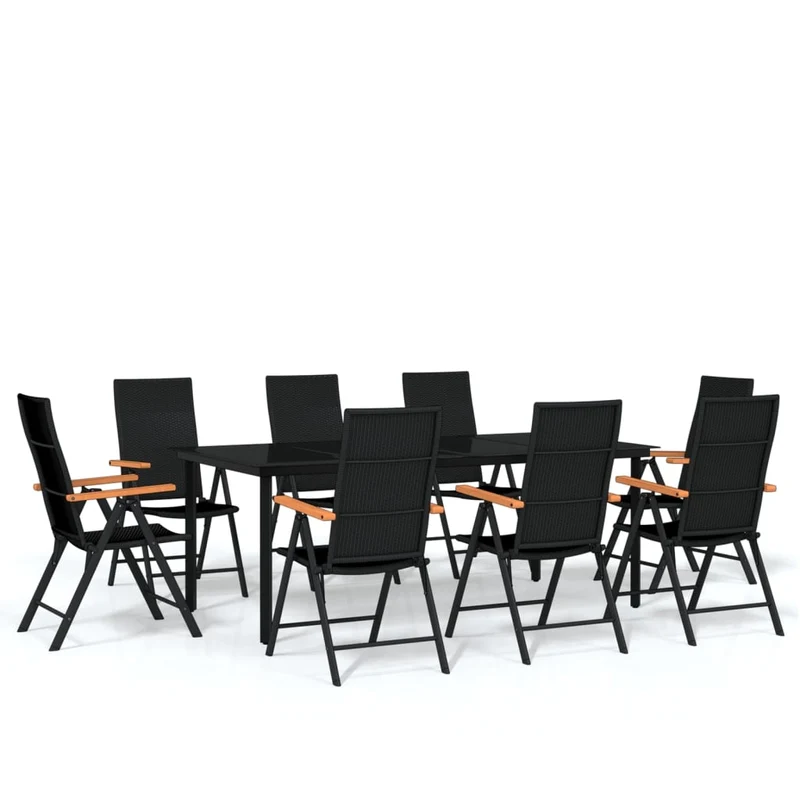 Ensemble de salle à manger de jardin meuble extérieur 9 pièces noir 02_0014124
