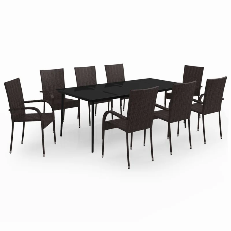 Ensemble de salle à manger de jardin meuble extérieur 9 pièces marron et noir 02_0014107