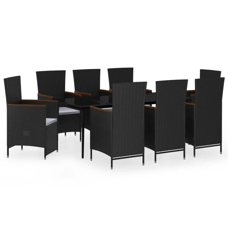 Ensemble de salle à manger de jardin meuble extérieur avec coussins 9 pièces noir 02_0014178