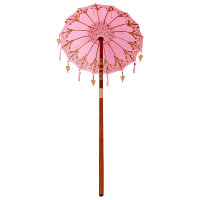 Parasol balinais rond 95 x 95 x 260 cm en coton rose style tropical ambiance zen 02_0058828