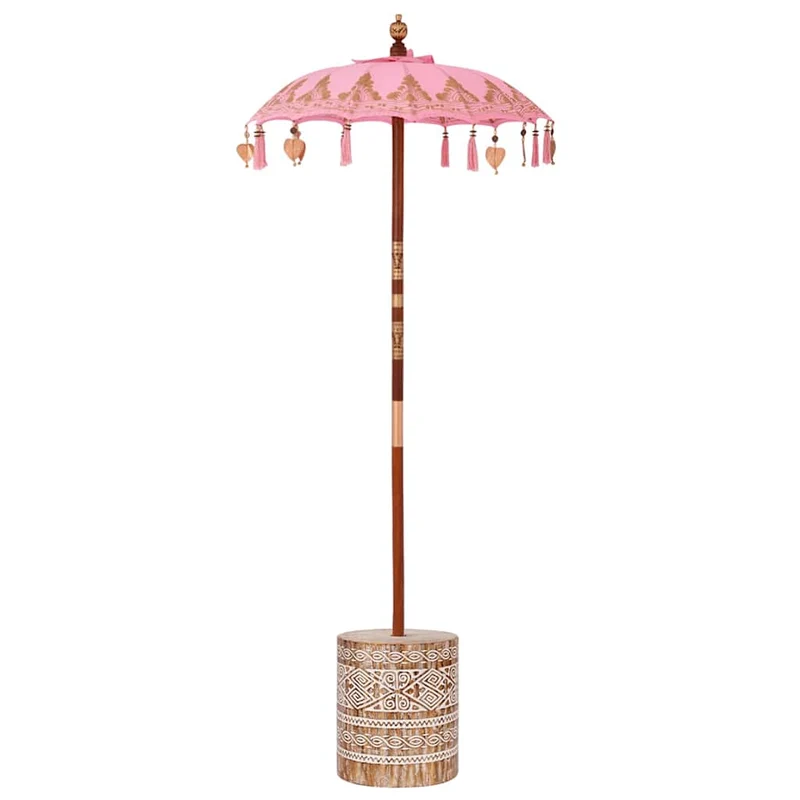 Parasol balinais rond extérieur 95 x 95 x 260 cm style relaxant finition élégante en coton rose 02_0055955