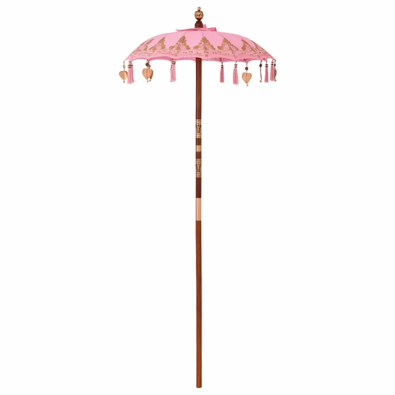 Parasol balinais rond extérieur 95 x 95 x 260 cm style relaxant finition élégante en coton rose 02_0055955