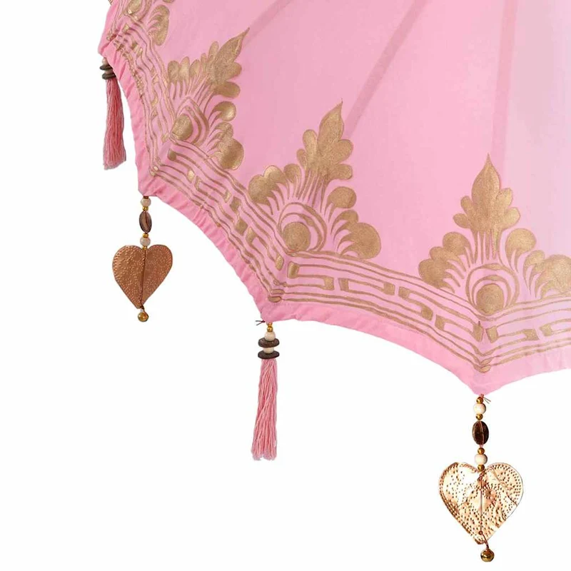 Parasol balinais rond extérieur 95 x 95 x 260 cm style relaxant finition élégante en coton rose 02_0055955