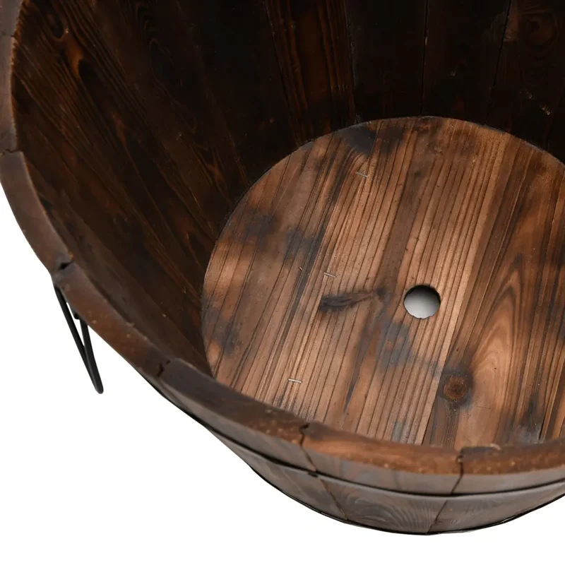 Lot de 3 jardinières en forme de godet bois massif sapin avec poignée métal pour plantes et fleurs en bois brûlé 02_0047400