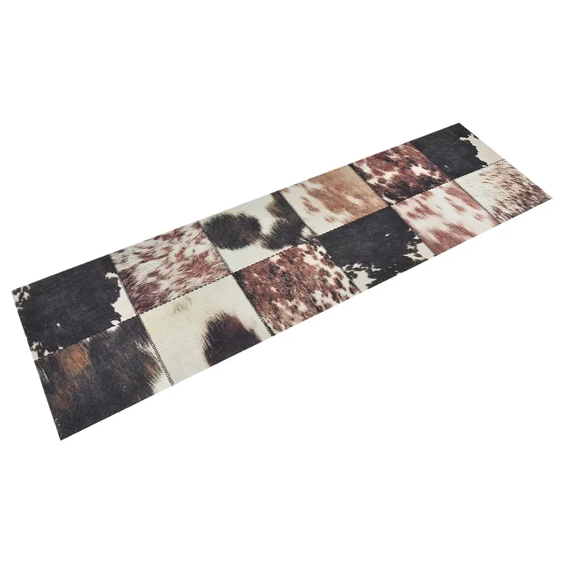 Tapis de cuisine lavable impression peau d'animal 150 x 45 cm moelleux antidérapant design moderne en velours beige 02_0046068