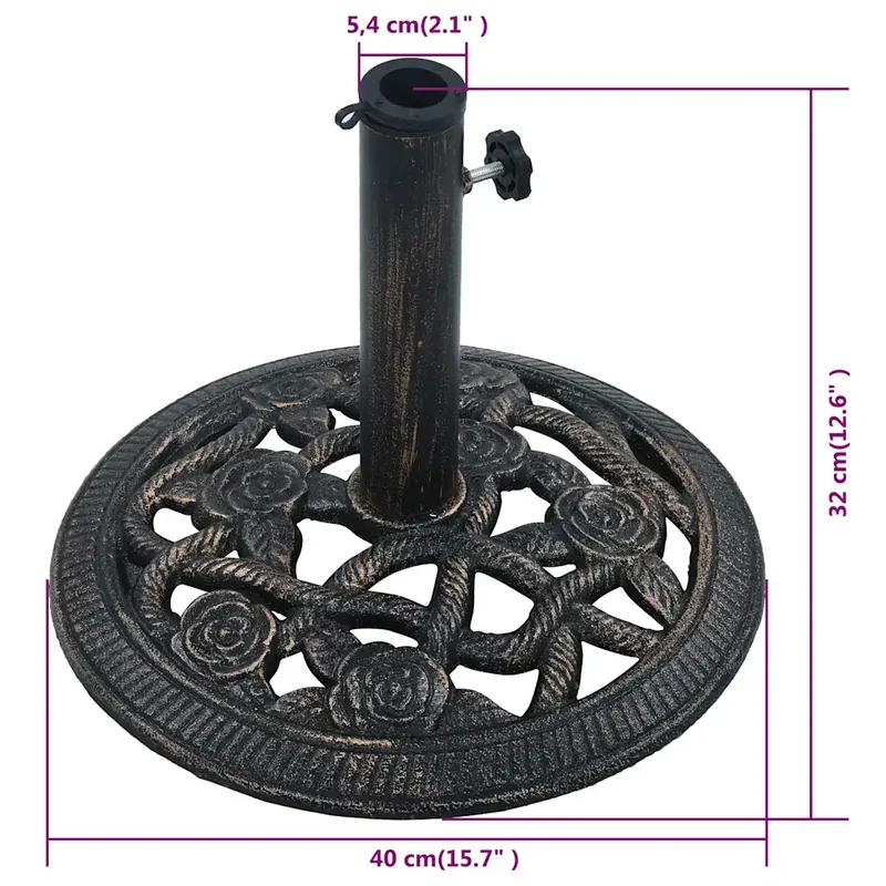 Socle de parasol robuste en fonte 40 x 32 cm motif floral chic jardin extérieur 9 kg en fonte bronze 02_0045942