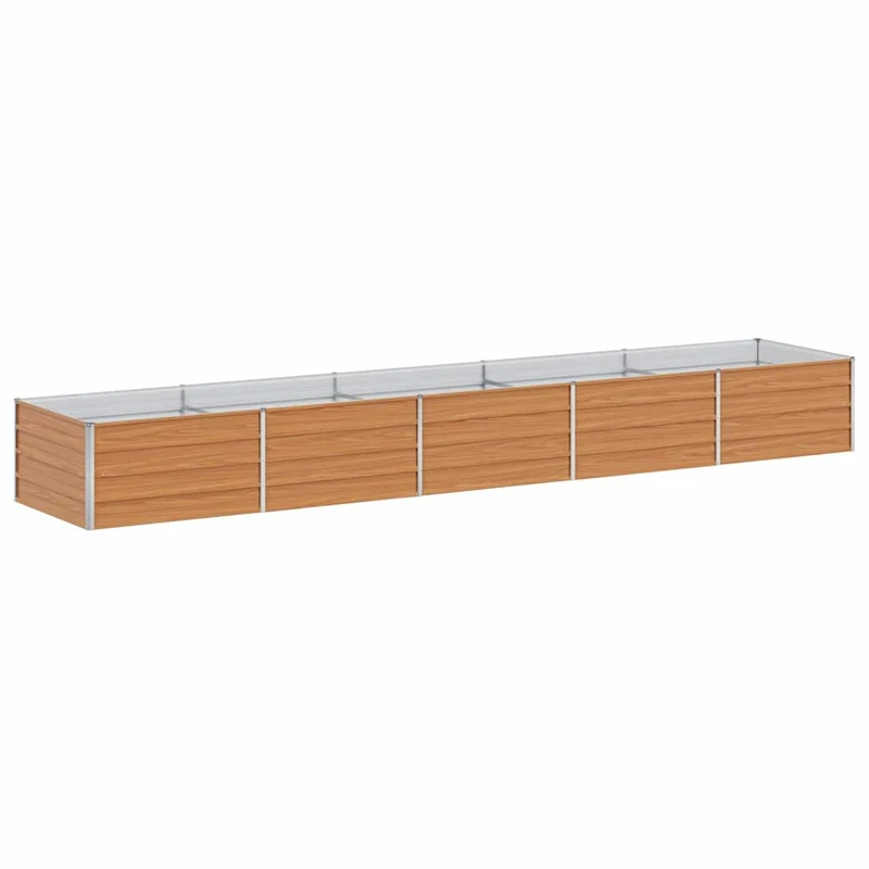 Jardinière surélevée design industriel terrasse 400 x 80 x 45 cm facile à entretenir en acier galvanisé marron clair 02_0059026