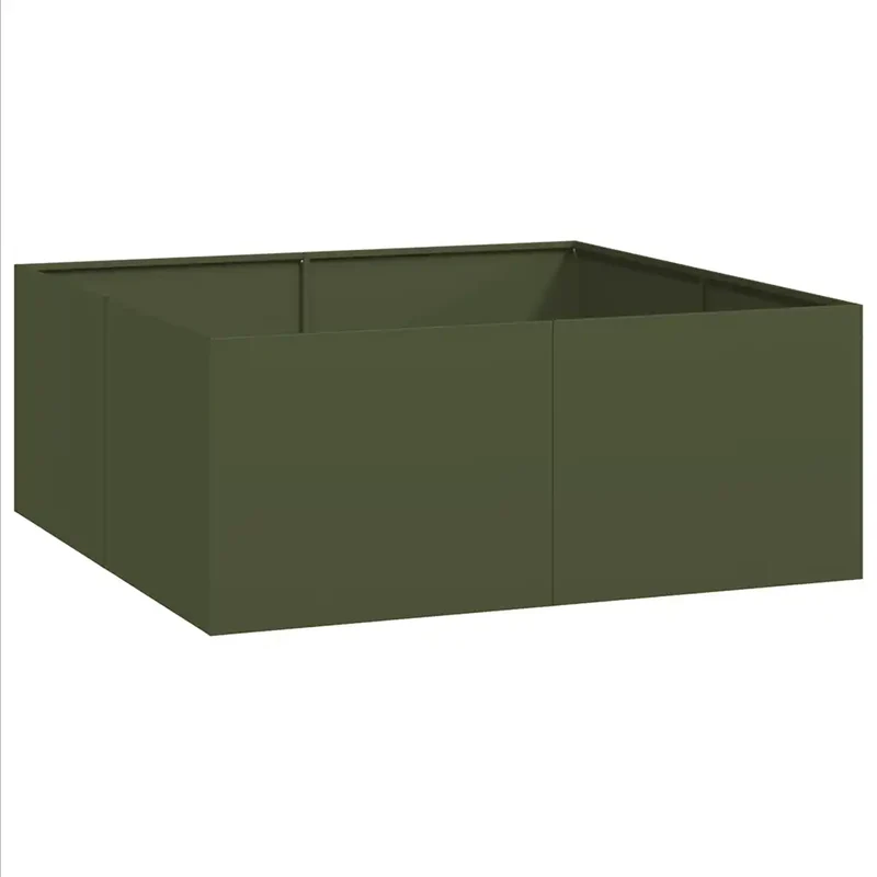 Jardinière carrée design moderne balcon jardin 100 x 100 x 40 cm en acier vert olive 02_0051597