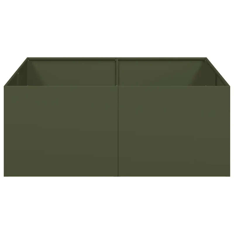 Jardinière carrée design moderne balcon jardin 100 x 100 x 40 cm en acier vert olive 02_0051597