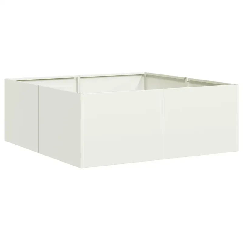 Jardinière carrée moderne pour jardin balcon 80 x 80 x 30 cm avec fond ouvert esthétique en acier blanc 02_0051583