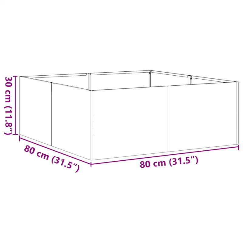 Jardinière carrée moderne pour jardin balcon 80 x 80 x 30 cm avec fond ouvert esthétique en acier blanc 02_0051583