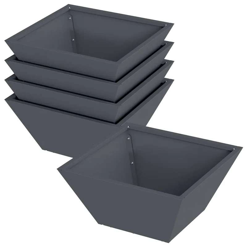 Lot de 5 cache-pots de jardin trapézoïdaux modernes 35 x 35 x 15 cm en acier anthracite 02_0052359