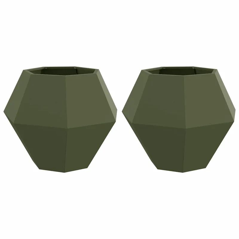 Lot de 2 jardinières rectangulaires en acier vert olive 75 x 75 x 60 cm pour extérieur moderne et durable 02_0053111