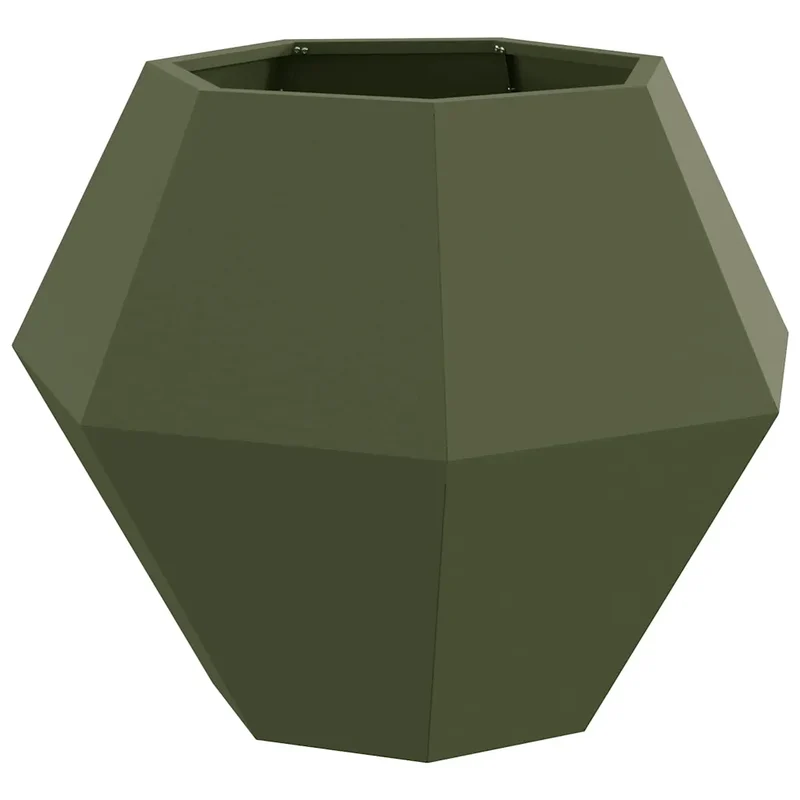 Jardinier en acier rectangulaire 75 x 75 x 60 cm design extérieur pratique pour plantes en vert olive 02_0053110