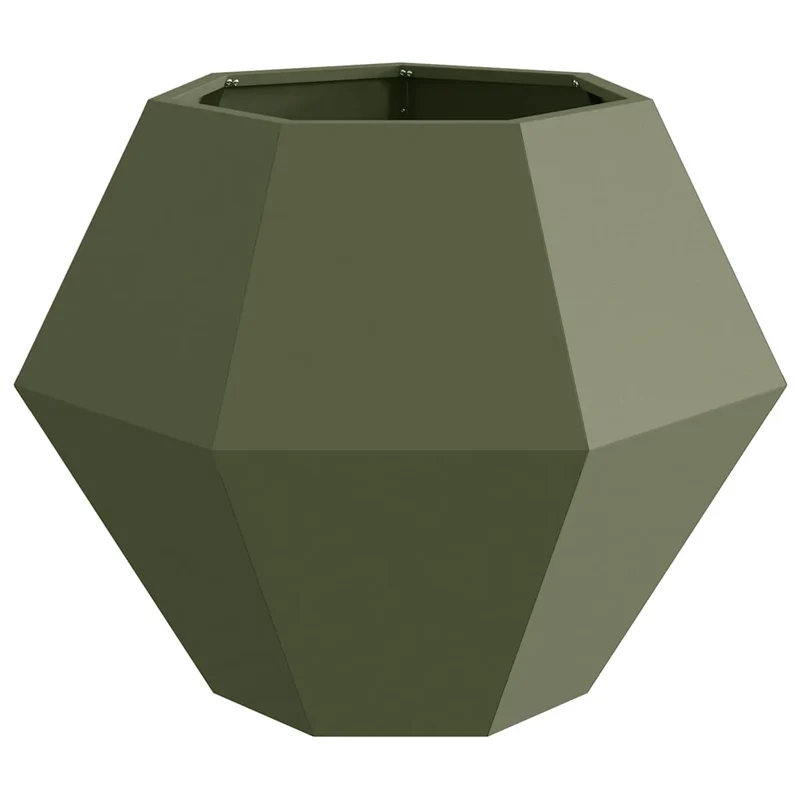 Jardinier en acier rectangulaire 75 x 75 x 60 cm design extérieur pratique pour plantes en vert olive 02_0053110