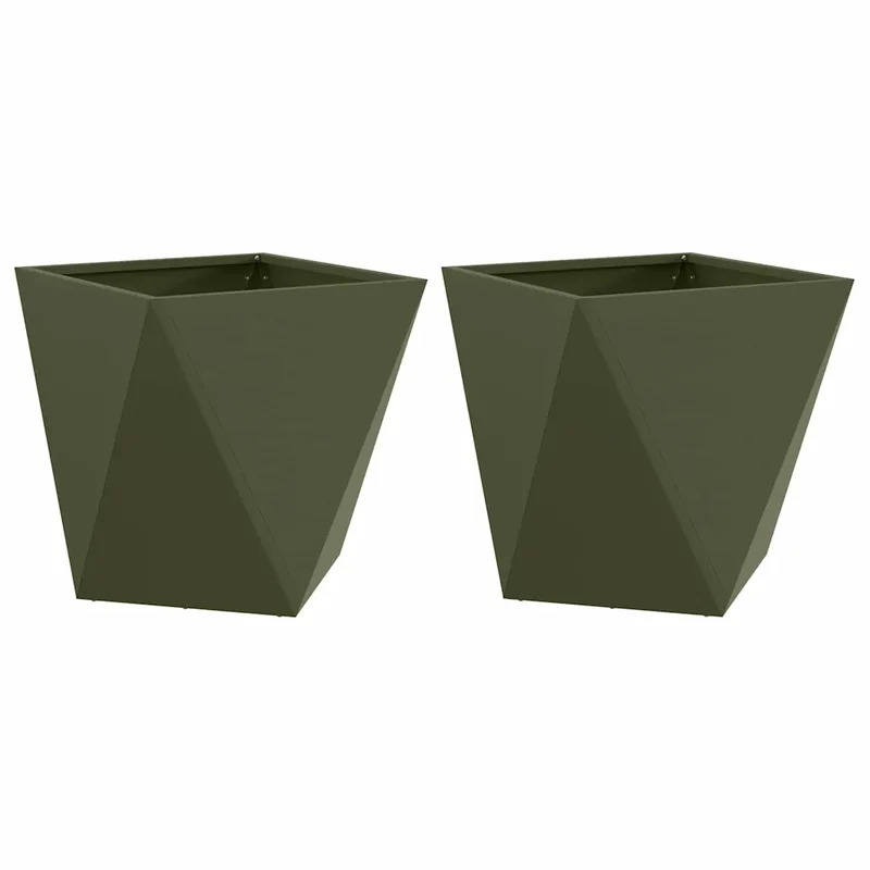 Lot de 2 jardinières modernes extérieures 40 x 40 x 40 cm style épuré en acier vert olive 02_0053069