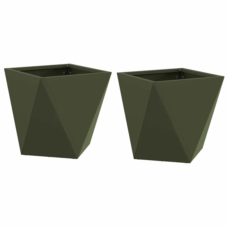 Lot de 2 jardinières modernes pour extérieur 30 x 30 x 30 cm en acier vert olive 02_0053055
