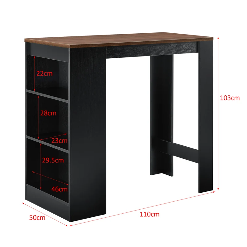 Table de bar avec rangement bistro haut 110 cm noir et effet noyer 03_0006192