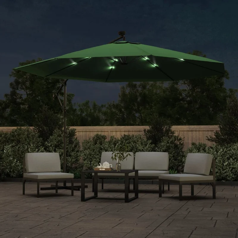 Parasol meuble de jardin en porte-à-feux et poteau métallique 350 cm vert 02_0008656