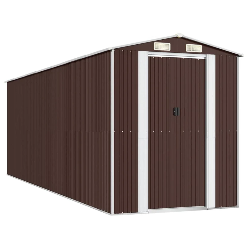Abri de jardin cabane cabanon maison de stockage remise extérieur hangar outils robuste foncé 192 x 606 x 223 cm acier galvanisé marron 02_0022322