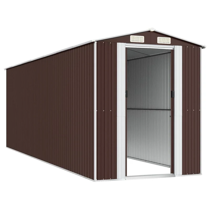 Abri de jardin cabane cabanon maison de stockage remise extérieur hangar outils robuste foncé 192 x 606 x 223 cm acier galvanisé marron 02_0022322