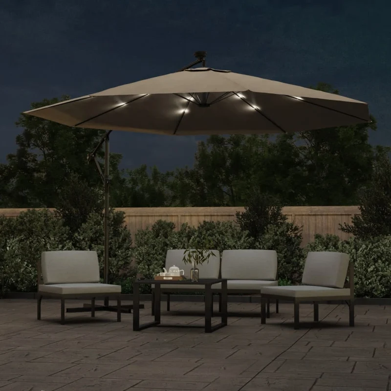 Parasol meuble de jardin en porte-à-feux et poteau métallique 350 cm taupe 02_0008655