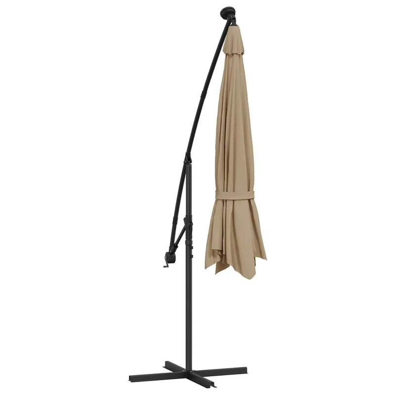 Parasol meuble de jardin en porte-à-feux et poteau métallique 350 cm taupe 02_0008655