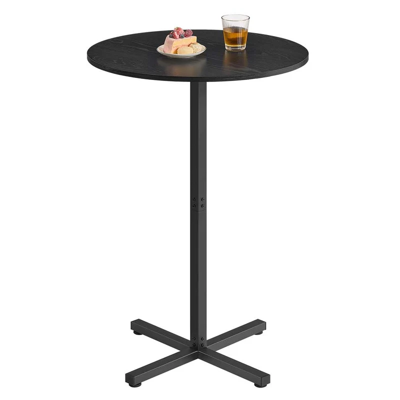 Table de bar haute cadre en métal 60 x 60 x 1045 cm pour salle à manger bistrot montage facile base en croix pour 2-3 personnes style moderne noir 12_0007574