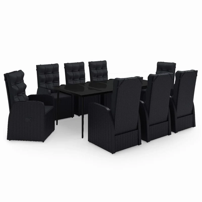 Ensemble de salle à manger de jardin meuble extérieur avec coussins 9 pièces noir 02_0014175