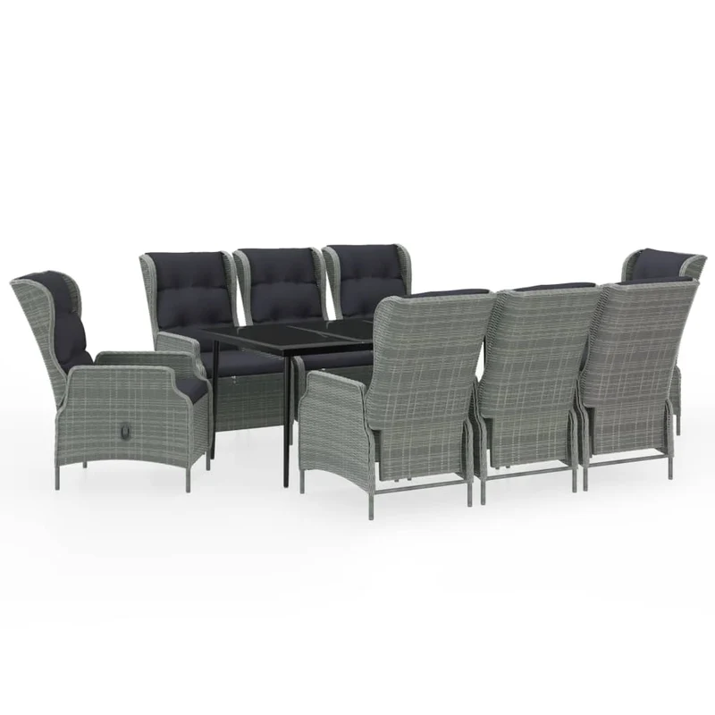 Ensemble de salle à manger de jardin meuble extérieur 9 pièces gris clair 02_0014093