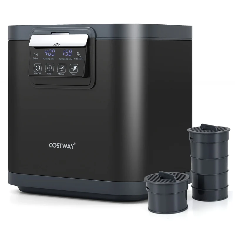 Composteur électrique 4 L pour cuisine facile à nettoyer avec dispositif de désodorisation ambiance moderne en métal noir 20_0017265