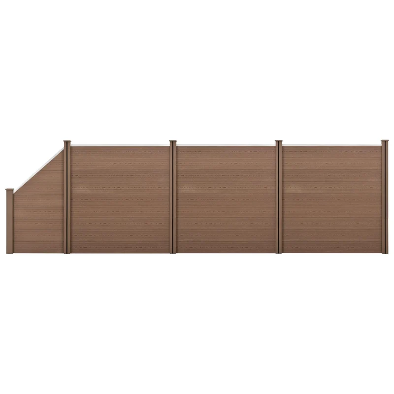 Clôture brise vue brise vent bois composite (WPC) quadratique et oblique brun 183 x 625 cm 03_0001455