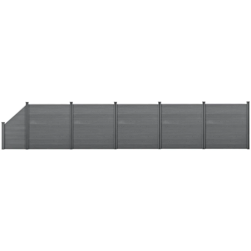 Clôture brise vue brise vent bois composite (WPC) quadratique et oblique 183 x 973 cm gris 03_0001462