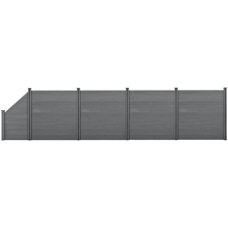 Clôture brise vue brise vent bois composite (WPC) quadratique et oblique 183 x 799 cm gris 03_0001461
