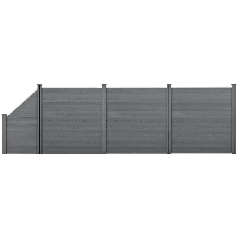 Clôture brise vue brise vent bois composite (WPC) quadratique et oblique 183 x 625 cm gris 03_0001460
