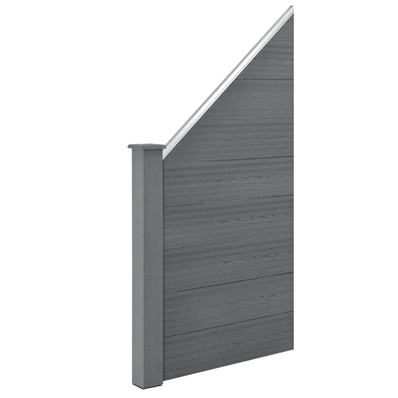 Clôture brise vue brise vent bois composite (WPC) quadratique et oblique 183 x 625 cm gris 03_0001460