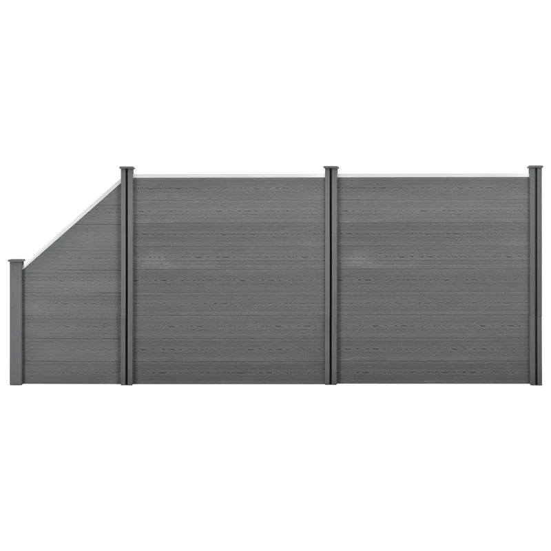 Clôture brise vue brise vent bois composite (WPC) quadratique et oblique 183 x 451 cm gris 03_0001459