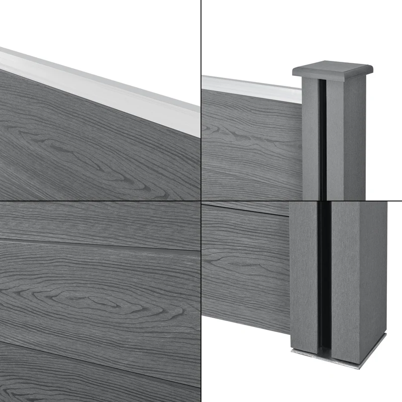 Clôture brise vue brise vent bois composite (WPC) quadratique et oblique 183 x 451 cm gris 03_0001459