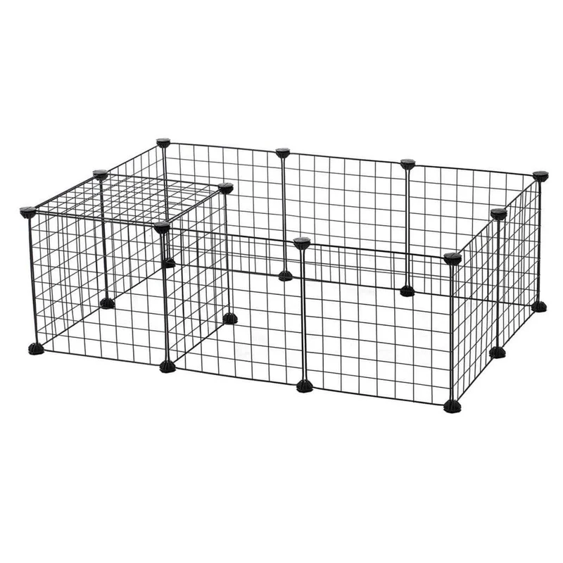 Enclos modulable pour petits animaux cage intérieur maillet en caoutchouc offert cochon d'inde lapin assemblage facile 143 x 73 x 46 cm noir 12_0001269