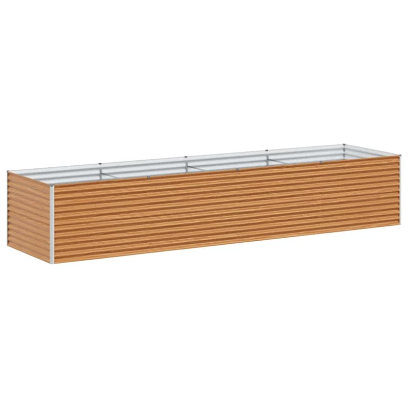 Jardinière surélevée design industriel extérieur 390 x 100 x 68 cm avec drainage efficace en acier galvanisé marron clair 02_0059056