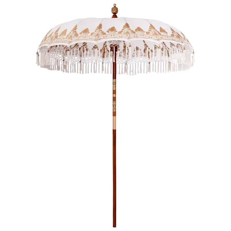Parasol balinais rond 185 x 185 x 260 cm protection solaire élégant style tropical en coton crème 02_0058813